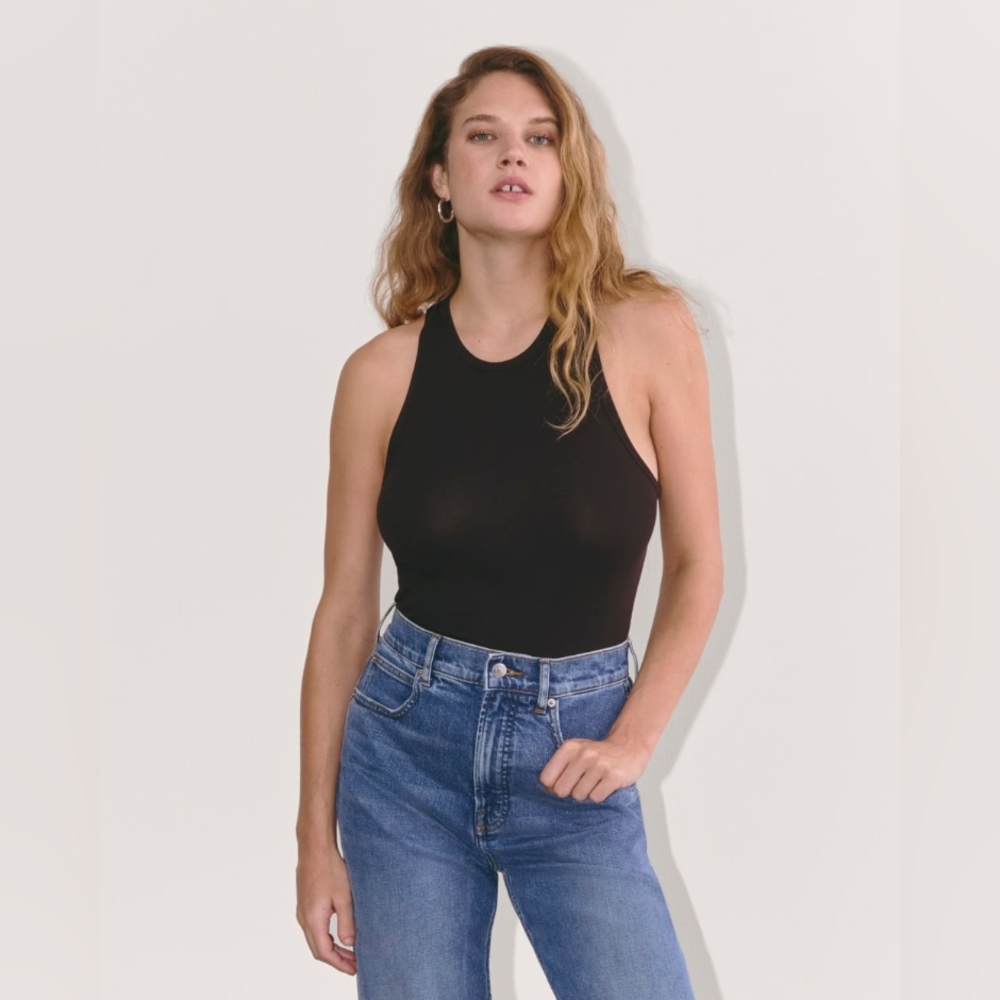 Everlane Luxe Ribbed Racerback Tank Black Small